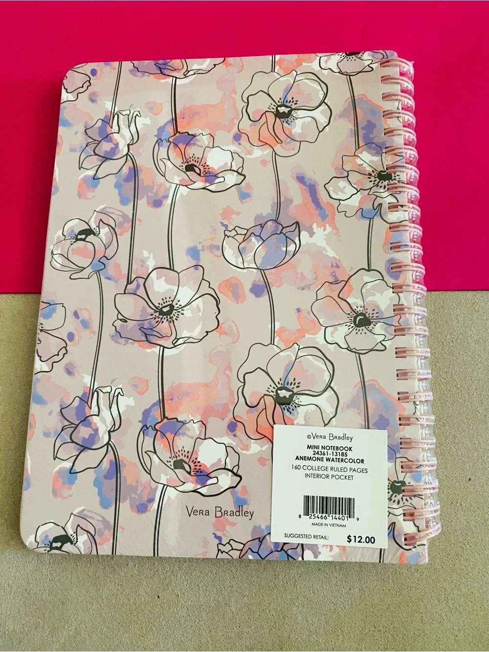 Vera Bradley Mini Spiral Notebook NWT Anemone Watercolor 160 pages